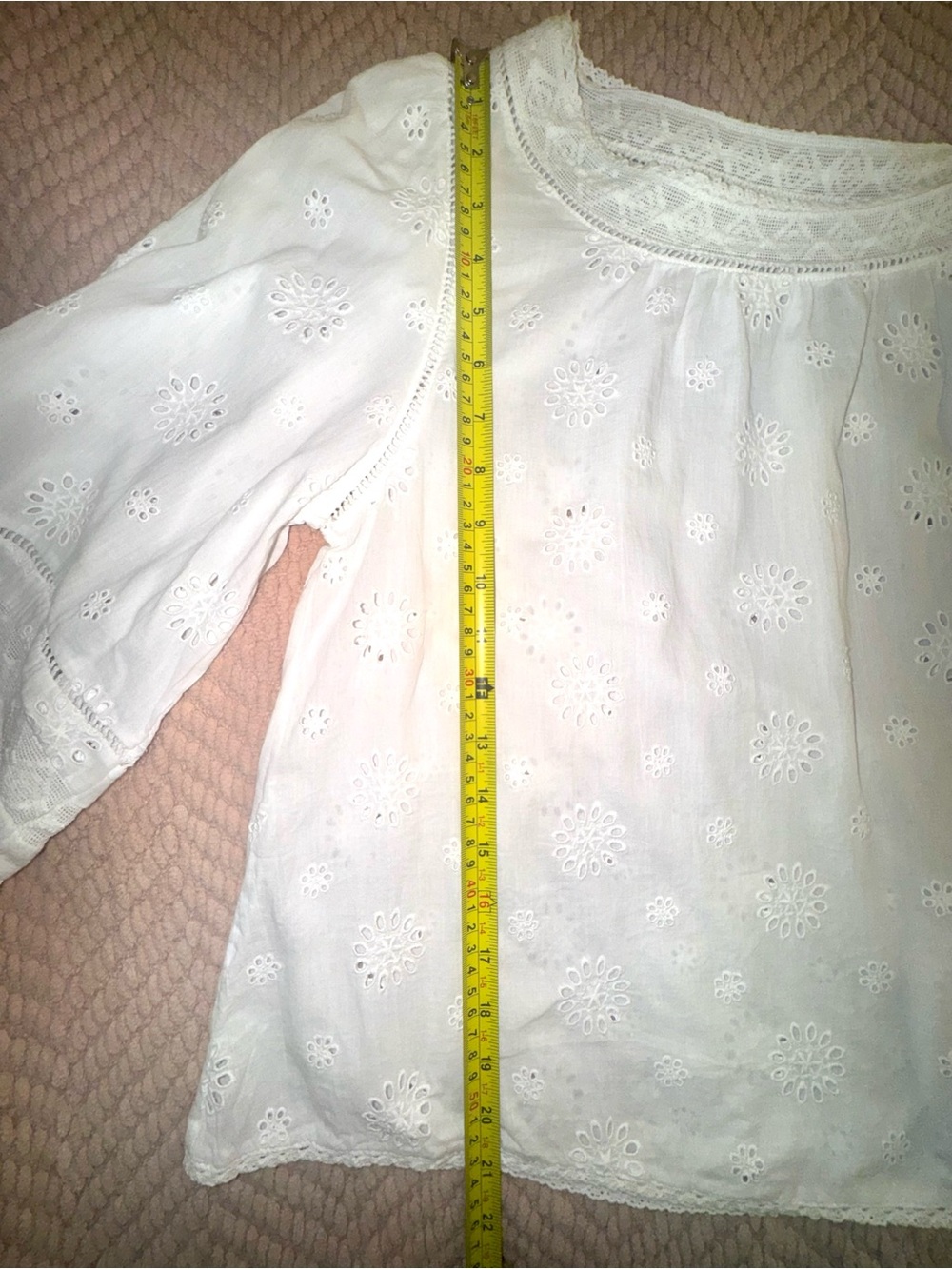 Pilcro by Anthropologie 3/4 Sleeve Crop Babydoll Top Eggshell Eyelet medium - Picture 9 of 12
